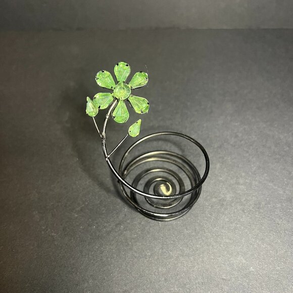 Avon Green Jewel Daisy Flower Swirled Wired Tealight Candle Holder 3.25" - Picture 2 of 6